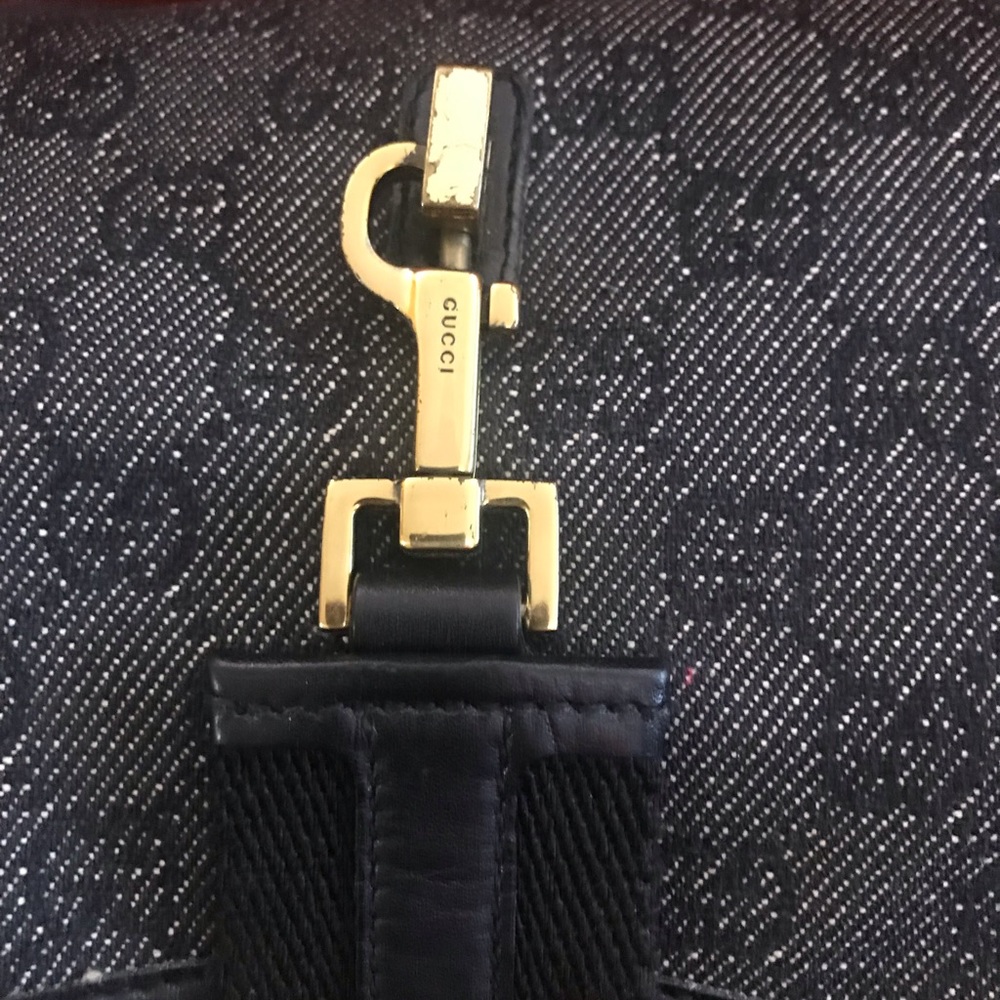 Gucci Jackie GG Denim Canvas Black Leather Trim Shoulder Bag Gold Piston Closure - Picture 5 of 12